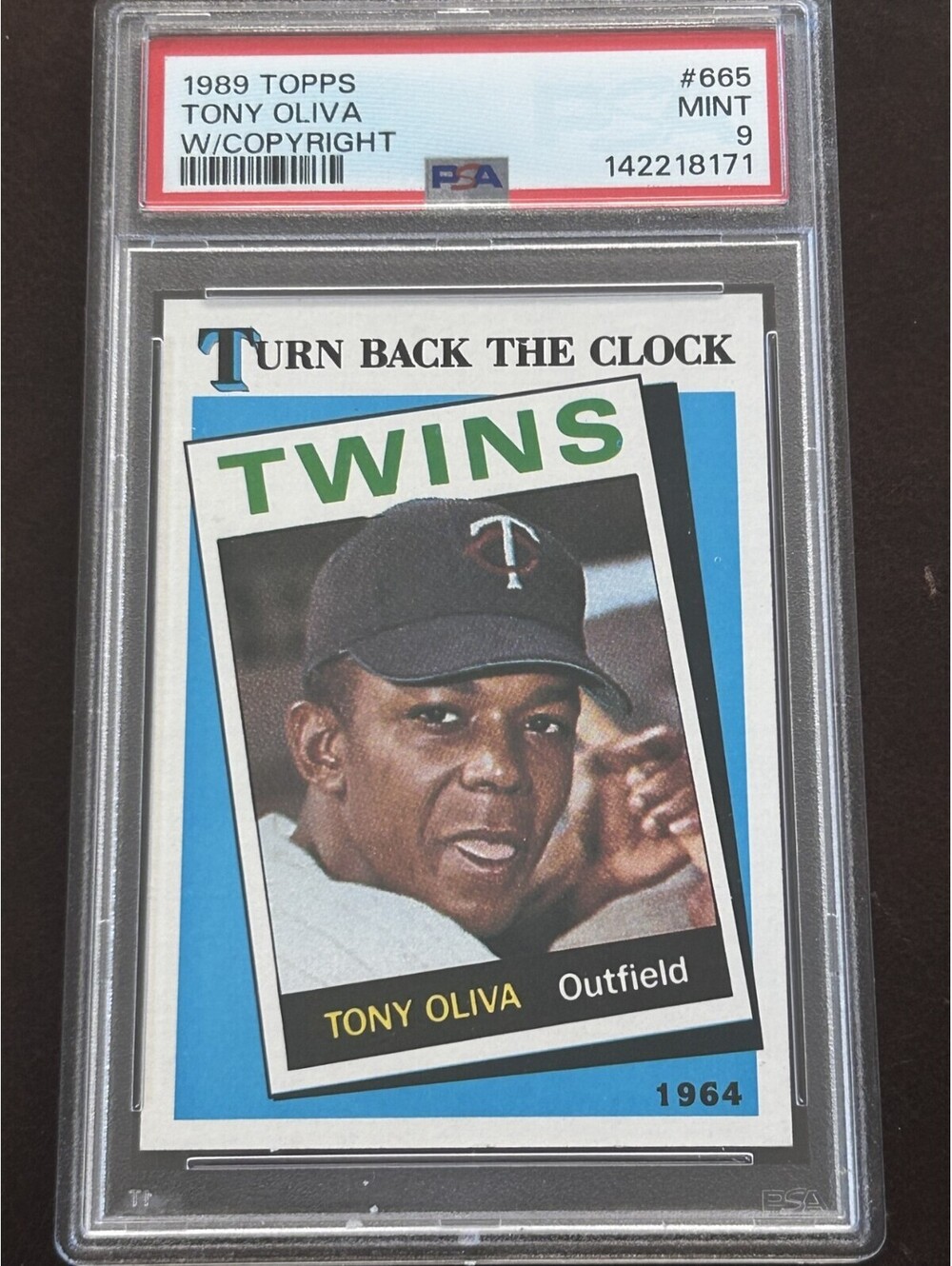 VINTAGE TONY OLIVA 1989 TOPPS TURN BACK THE CLOCK #665 PSA GRADED MINT 9